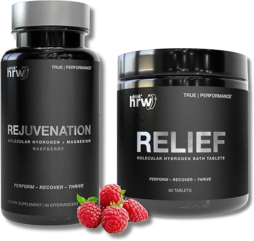 DRINK HRW Rejuvenation - Tabletas de agua de hidrógeno molecular de frambuesa (frambuesa 60 unidades) + tabletas de baño de hidrógeno en alivio (60