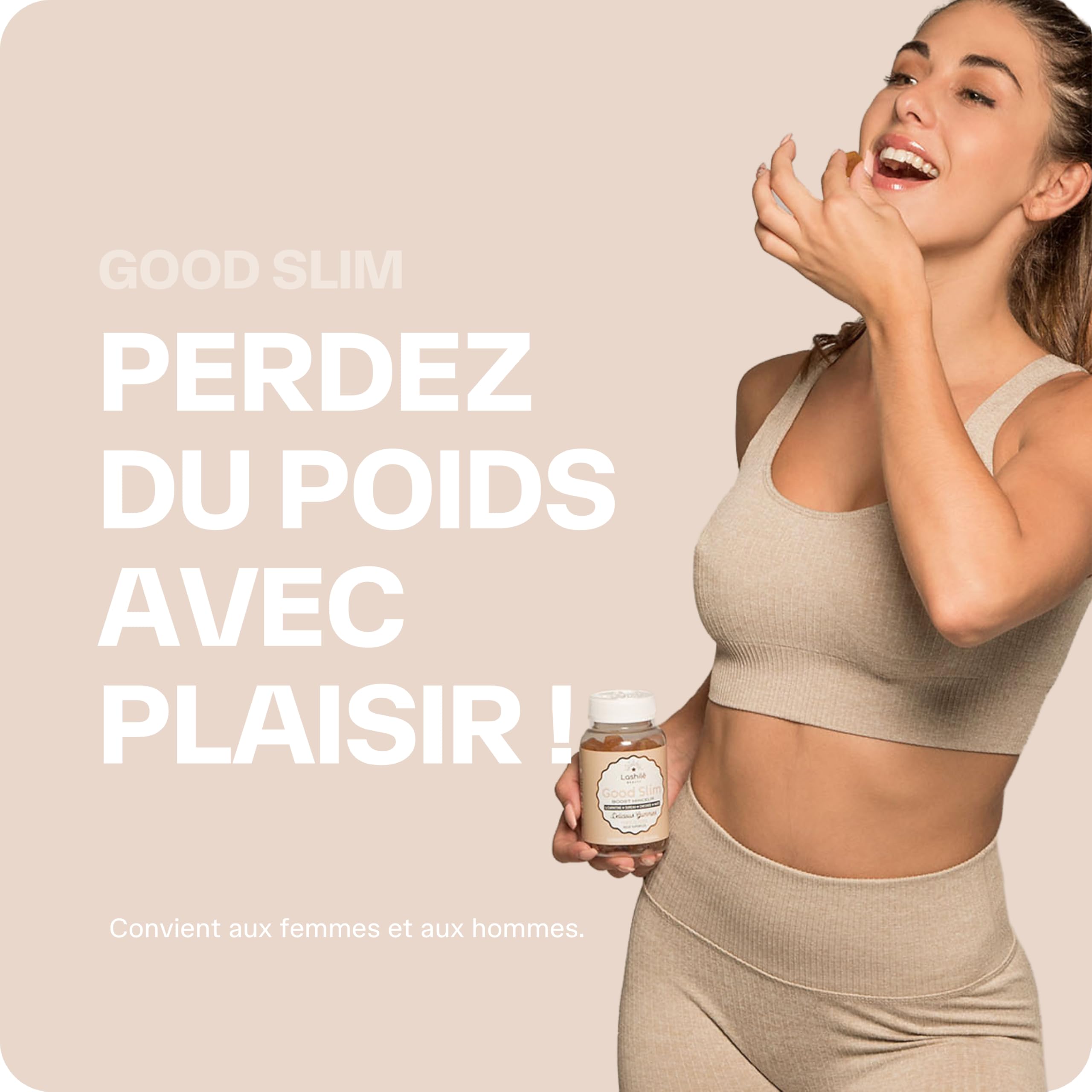Lashilé Beauty - Gummies Contrôle et perte de poids - Perte du poids Puissant & Silhouette - Good Slim - Complément alimentaire Minceur - L-Carnitine Maté Vit C & B6 - Cure 1 Mois 60 Gummies