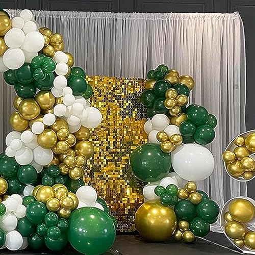 Miniatura 6 de Arco de guirnalda de globos de color verde oscuro y blanco, 122 globos dorados metálicos de color verde oscuro, globos verdes y dorados para