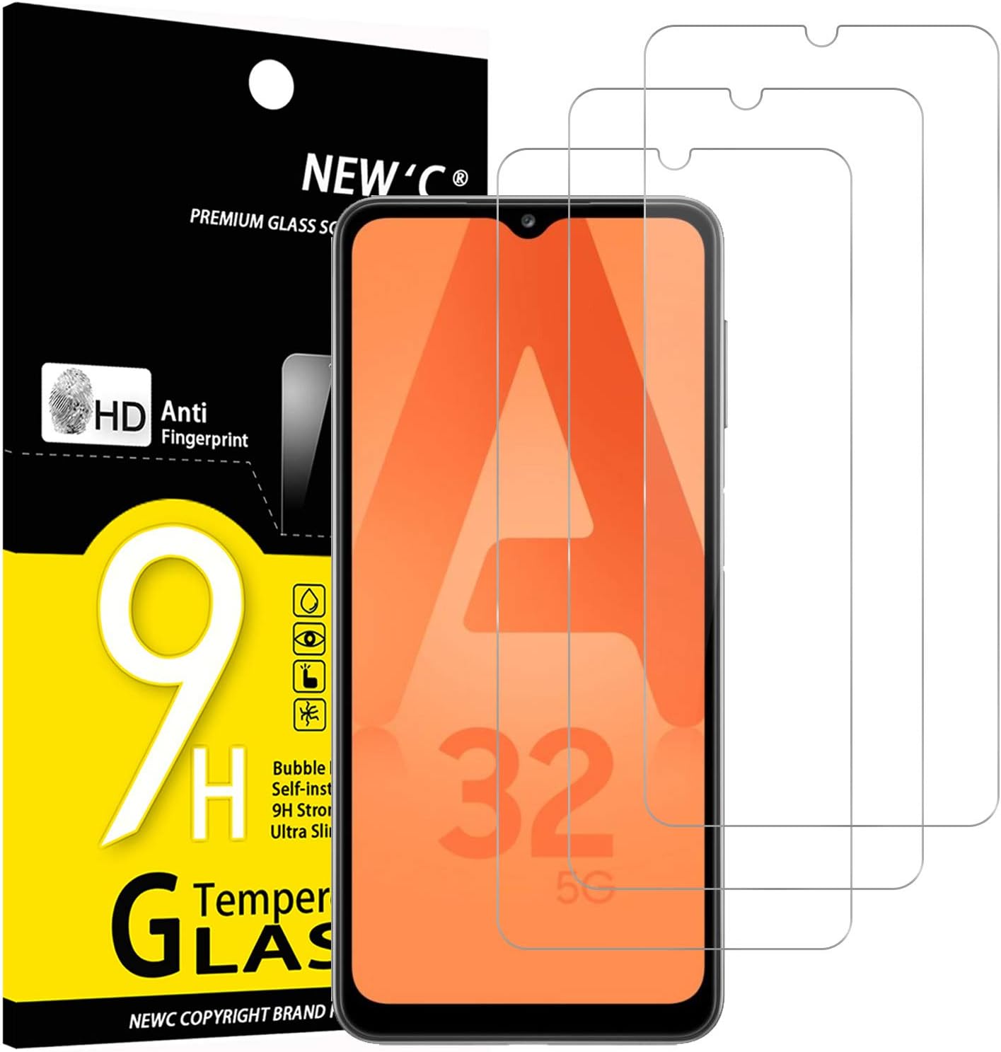 NEW'C 3 Pack Designed for Samsung Galaxy A32 5G Screen Protector Tempered Glass, Case Friendly Anti Scratch Bubble Free Ultra Resistant