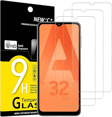 NEW'C Paquete de 3 protectores de pantalla diseñados para Samsung Galaxy A32 5G, vidrio templado, compatible con fundas, antiarañazos, sin burbujas,