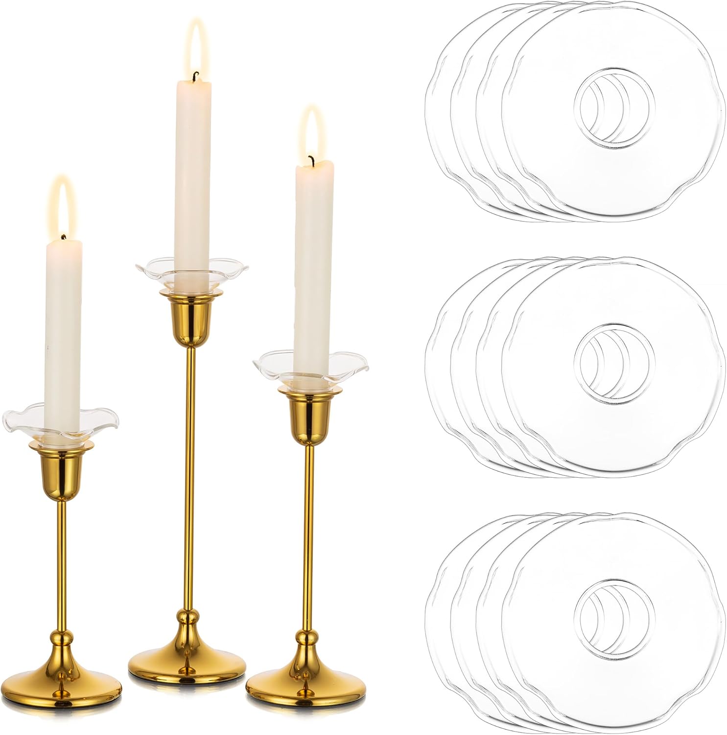 Glasseam Glass Candlestick Bobeches for Candles, Set of 12
