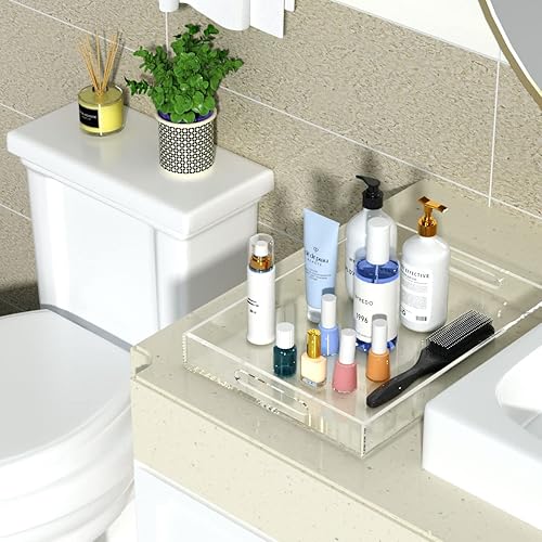 Miniatura 27 de NIUBEE Bandeja acrílica para servir de 10 x 10 pulgadas, a prueba de derrames, bandeja organizadora decorativa transparente para mesa de café