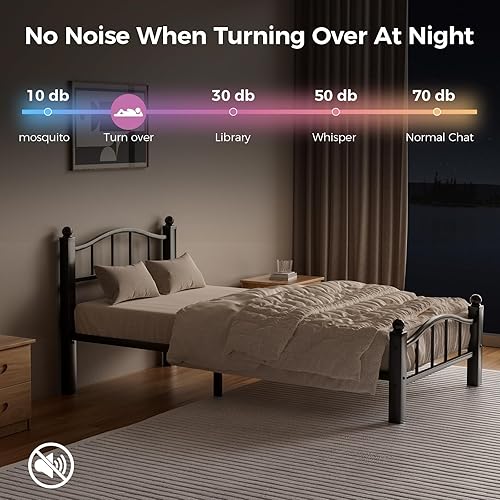 Miniatura 6 de Marco de Cama Twin XL, Diseño Sin Ruido y Almacenamiento Debajo de la Cama, Marcos de Cama de Metal Resistente con Cabecero, No Necesita