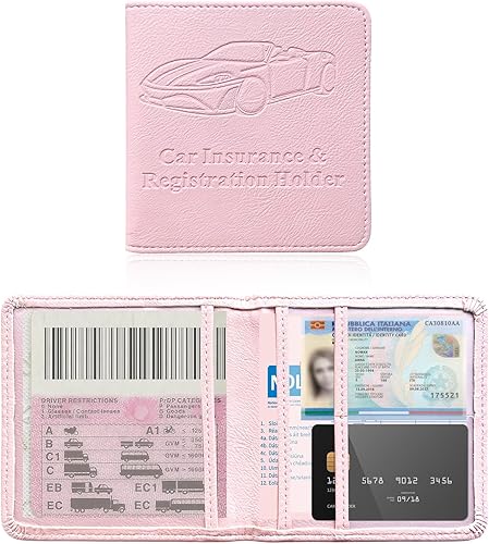 Miniatura 7 de Soporte para registro y seguro de automóvil, organizador de documentos de tarjetas de automóvil de 9.4 x 5.1 pulgadas, con cierre magnético,
