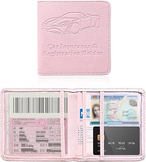 Ziciner Car Registration and Insurance Holder, Auto Card Document Glove Box Organizer with Magnetic Closure, Universal Vehicle Interior Accessories for Cars SUVs (Pink-Small)