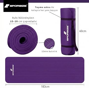 Sporsize Pilates & Yoga Matı — Kaymaz NBR Köpük — Taşıma Askılı — Ev & Salon Kullanımı