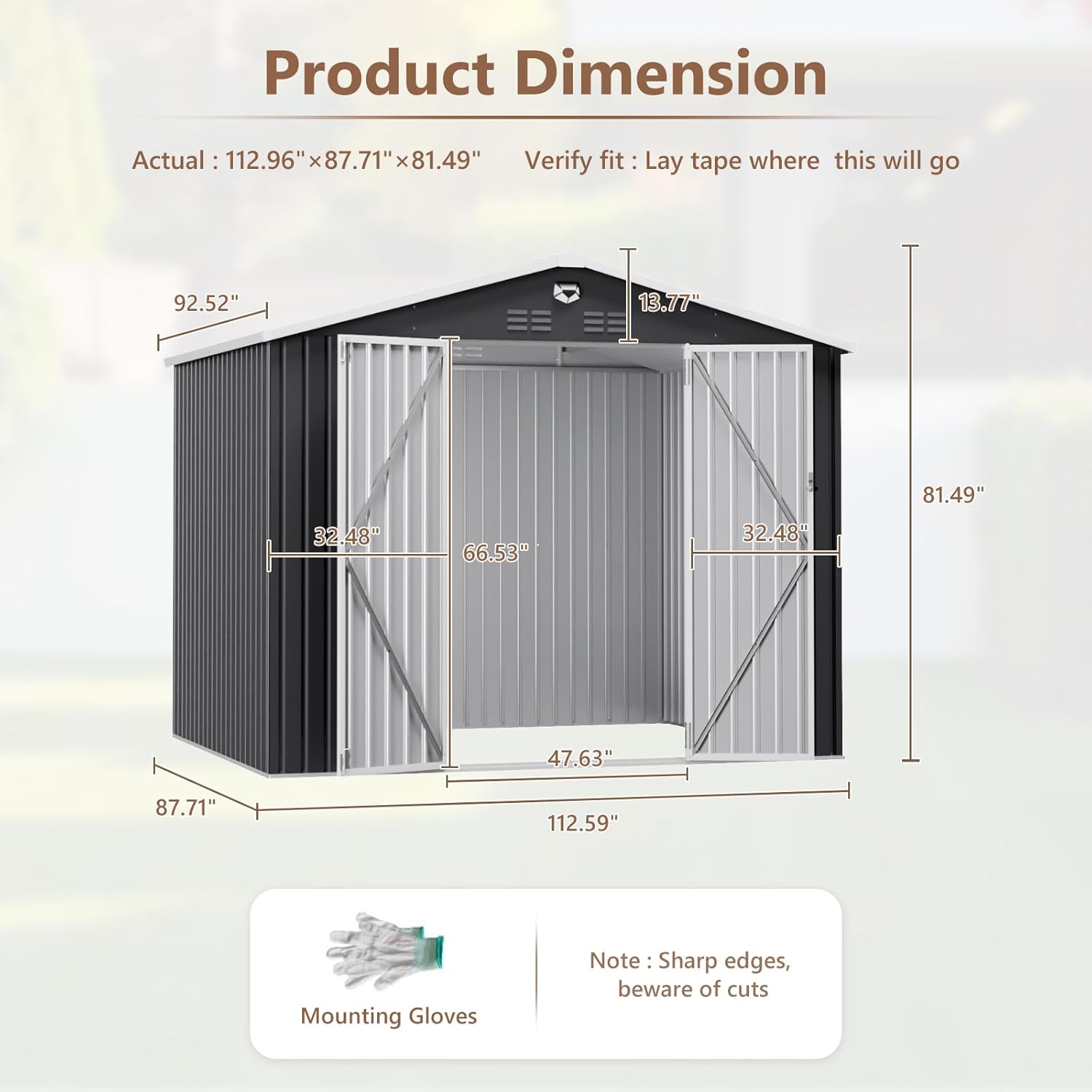Benass 10x8 FT Shed Product Dimensions Diagram