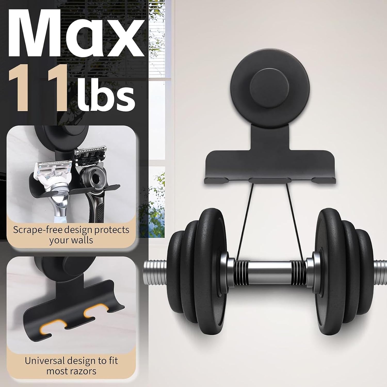 Suction Cup Stainless Steel Shaver Holder Stand Removable Metal Shower Hook Easy Install Bathroom Storage Hanger Rustless Suction Cutter Holder
