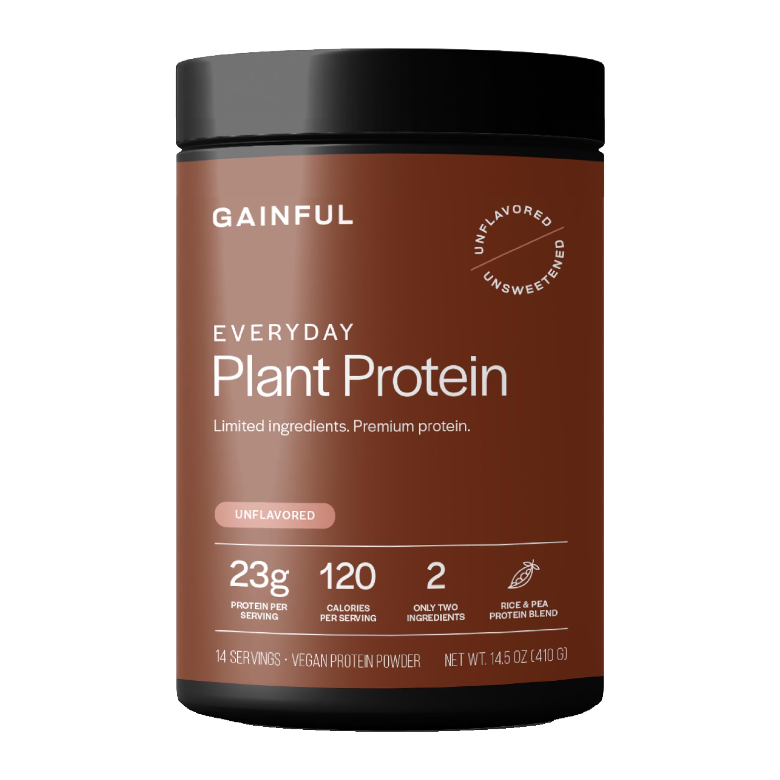 Gainful Proteína vegetal em pó de ervilha e arroz integral orgânico, 23 g de proteína, 14 porções, 411 g
