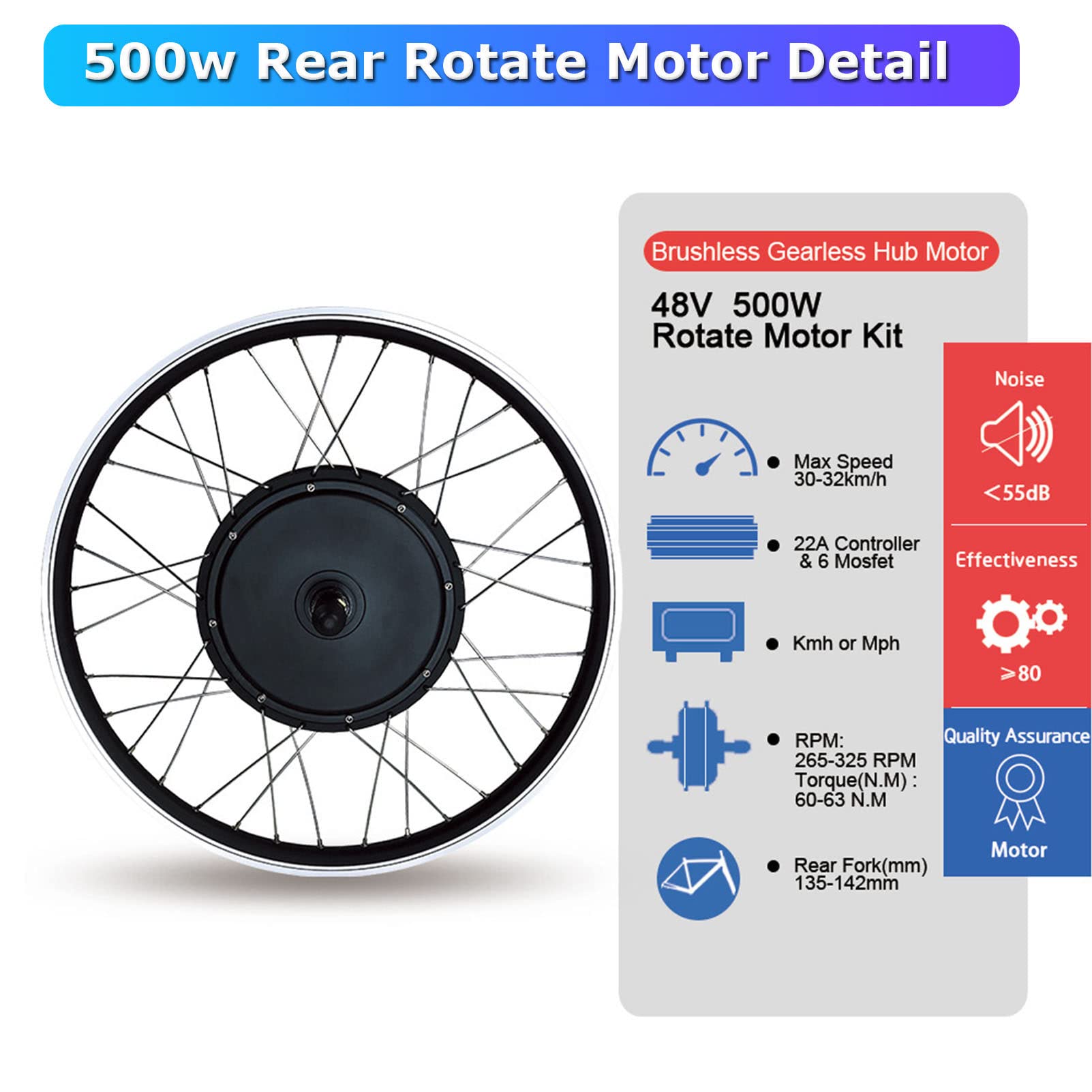 Zestaw do konwersji roweru elektrycznego – silnik piasty 500 W/1000 W/1500 W, 48 V z tyłu roweru elektrycznego z inteligentnym kontrolerem do rowerów szosowych, kompatybilny z kołami 69.8 cm