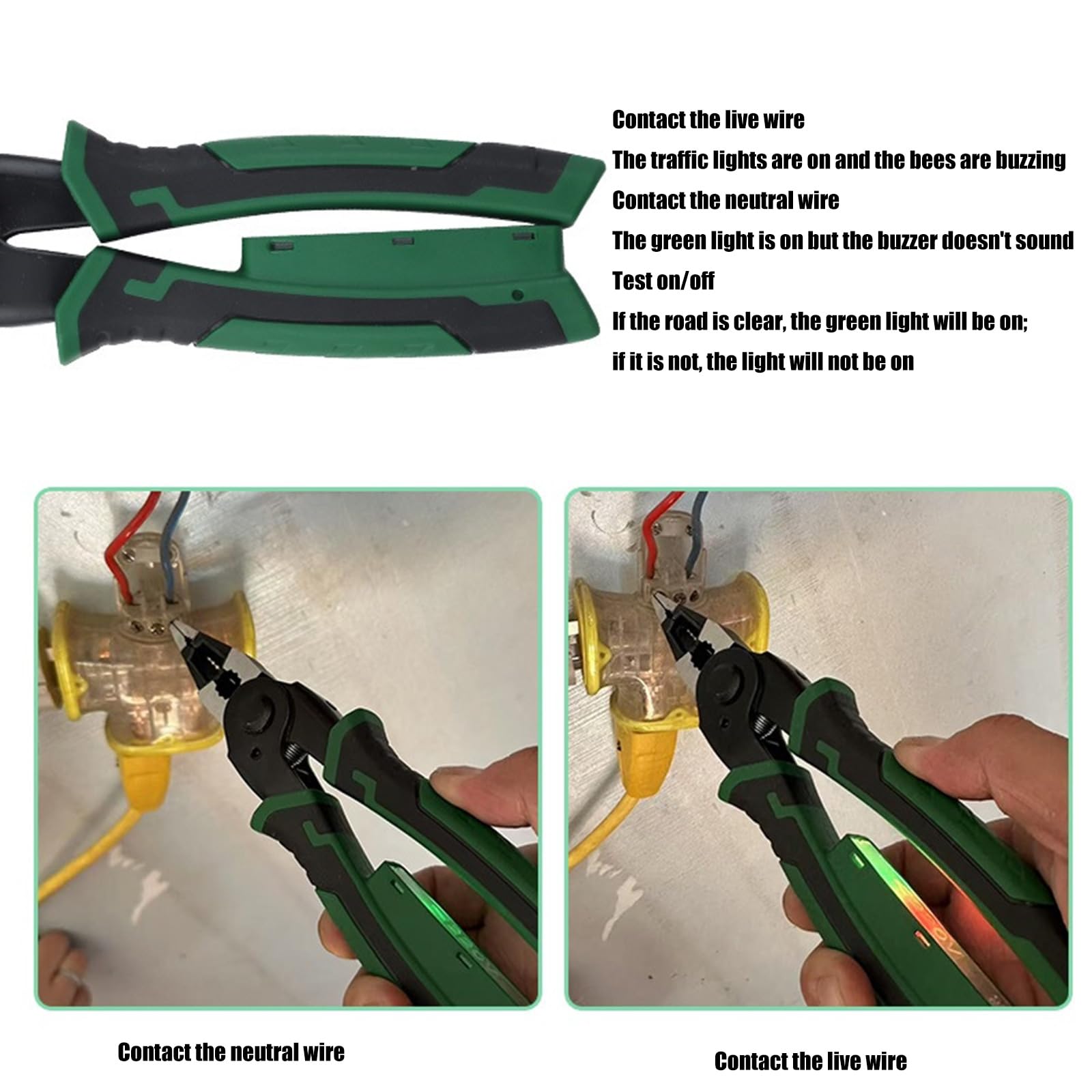 Alicates de corte de alambre de cabeza desmontable de aleación de acero con detector de voltajes integrado y agarre ergonómico para reparaciones eléctricas, probador de voltajes, cortador de pelado de
