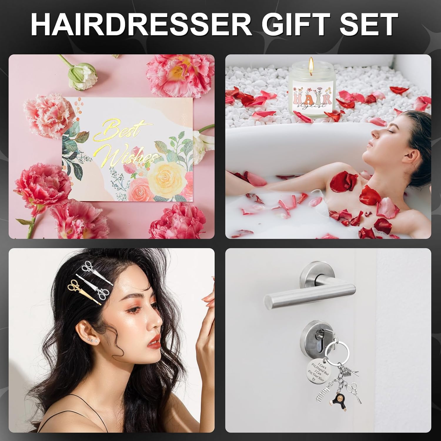 10 Pieces Hairdresser Gifts Set for Women Hair Stylist Appreciation Gift Christmas Gifts Set with Tumbler,Socks,Makeup Bag,Keychain,Candle,Scissor Hair Clips,Apron,Greeting Card (Tumbler Style-2)