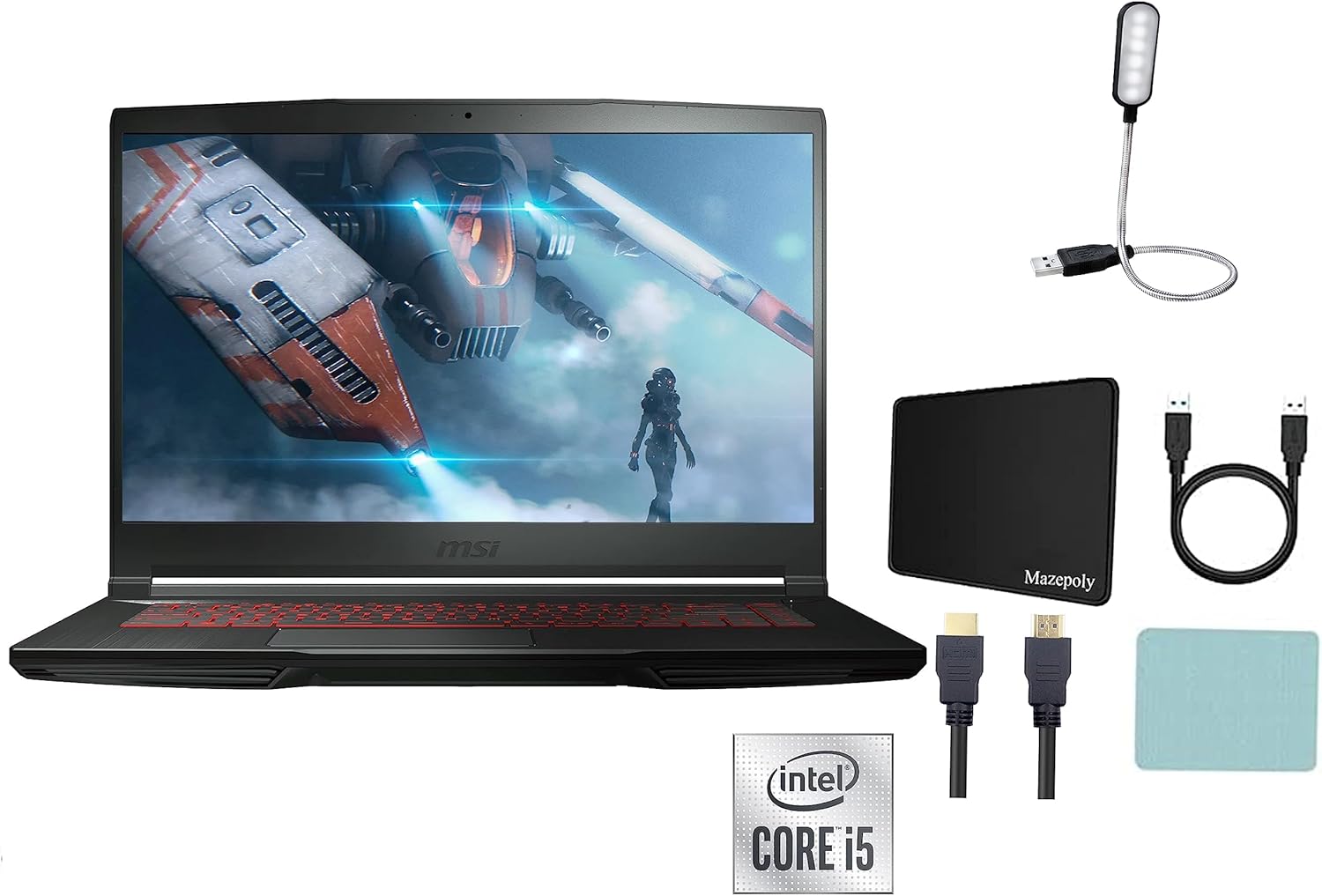 MSI GF63 Thin 15.6" Gaming Laptop, FHD 144Hz, Intel Core i5-11400H, NVIDIA GeForce RTX 3050, 16GB Memory, 512GB NVMe SSD, Windows 11 Home, Black + Accessories