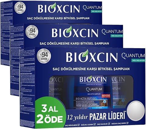 Bioxcin Quantum Şampuan 3 x 300 ml – Yağlı Saçlar İçin Sebum Dengeleyici ve Saç Dökülmesine Karşı Etkili Şampuan (3 Al 2 Öde Set) (3 paketi)