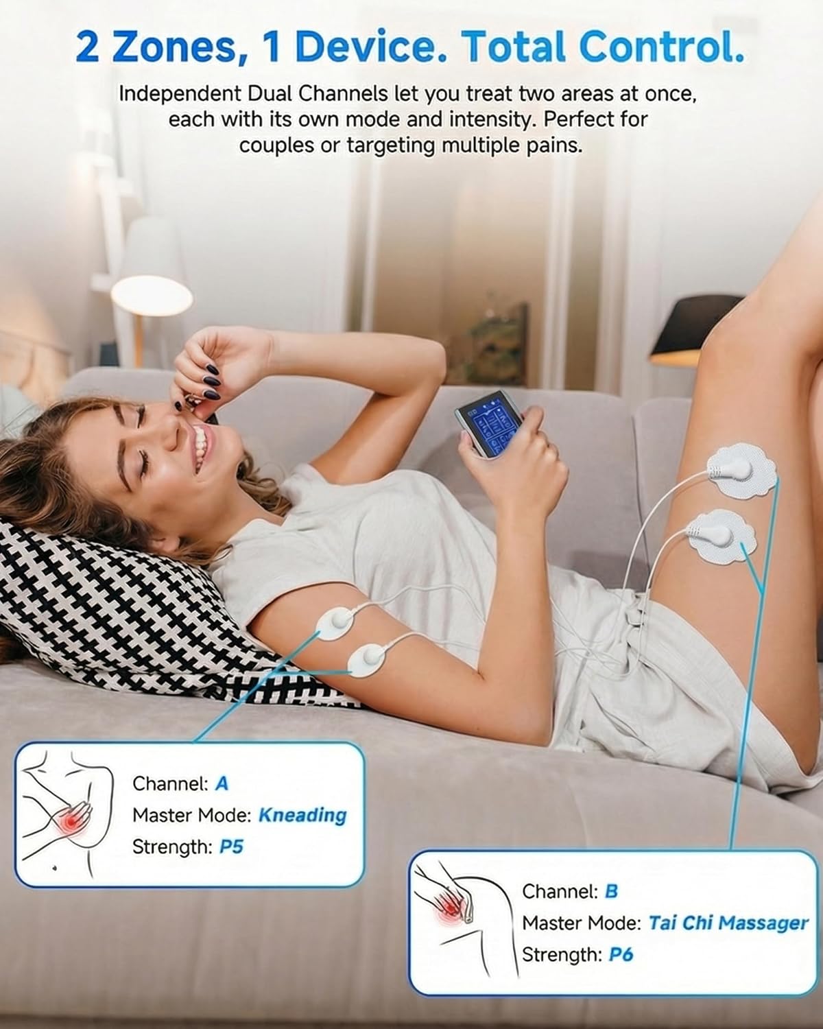 TENS EMS Unit Muscle Stimulator, Dual Channel 36 Modes Rechargeable TENS Machine for Back Neck Shoulder Sciatica Pain Relief, Electronic Pulse Massager for Pain Relief with 4 Premium Pads