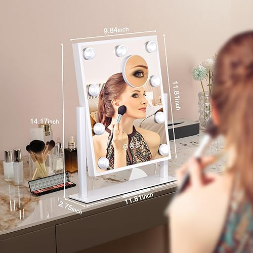 Miniatura 6 de Hollywood Espejo de tocador con luces, espejo de maquillaje LED con luz, 12 bombillas regulables, espejos de iluminación, 3 modos de color, espejo