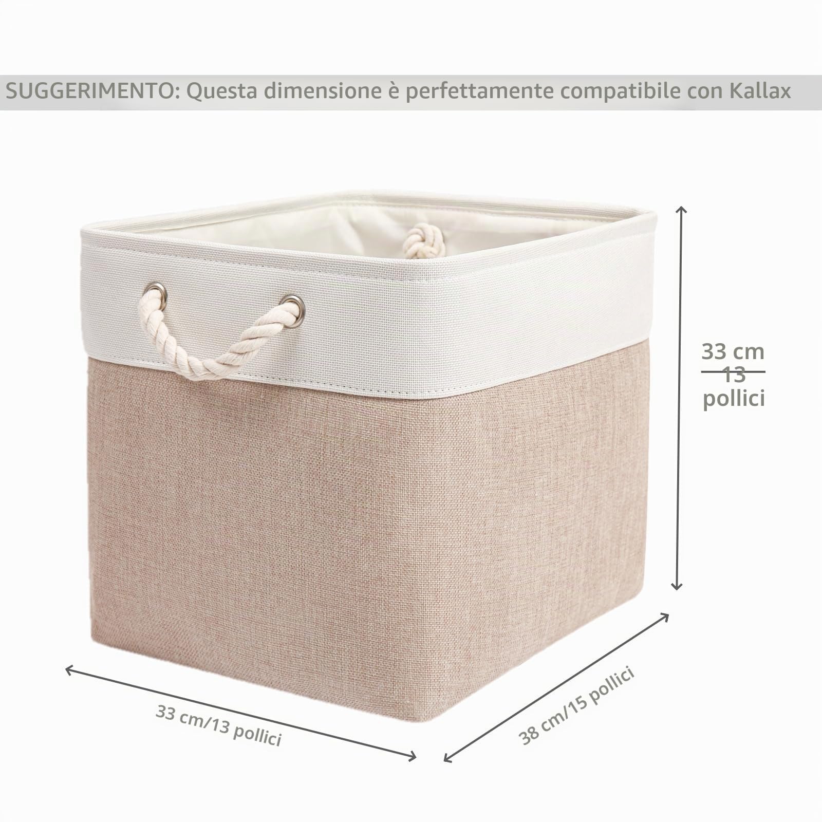 Mangata Scatole per Armadio Tessuto, 33 x 38 x 33cm Scatola Porta oggetti,Cestini in Tessuto di Grandi Dimensioni(Bianco cachi,4 Pack)