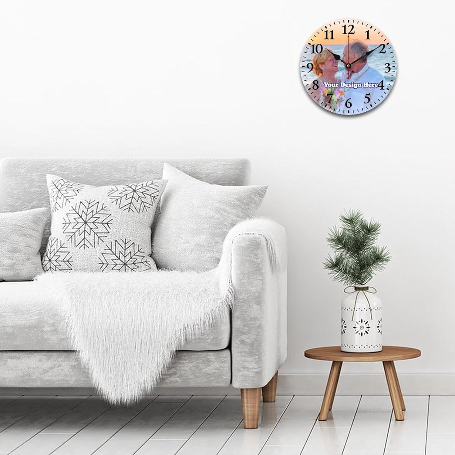 Personalized Wall Clock with Custom Photo, Customized Pet/Cat/Dog Picture Wall Clock, Wedding Clock for Bedroom, Silent Wall Clock Non Ticking, Wooden Wall Clocks, Wedding/Birthday 16"