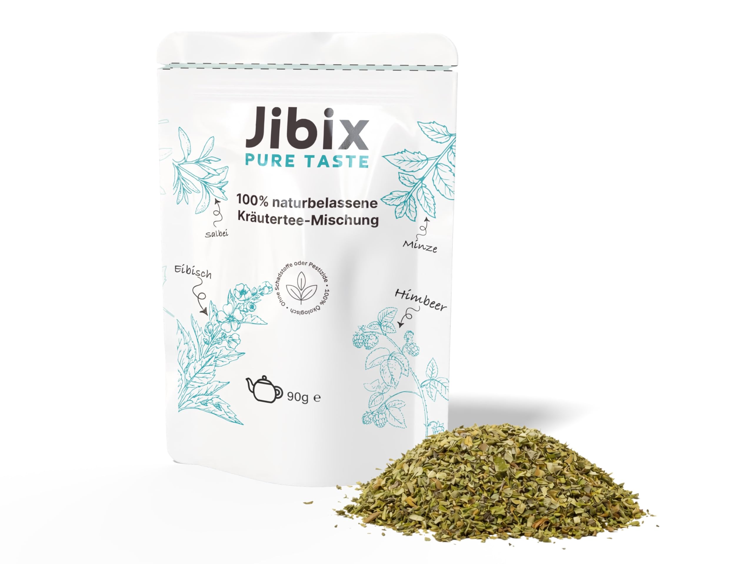 Jibix Pure Taste Tee Refill Nachfüll Packung 90 Gramm Eibisch, Himbeerblätter, Salbei, Minze Kräutertee 100% naturbelassen