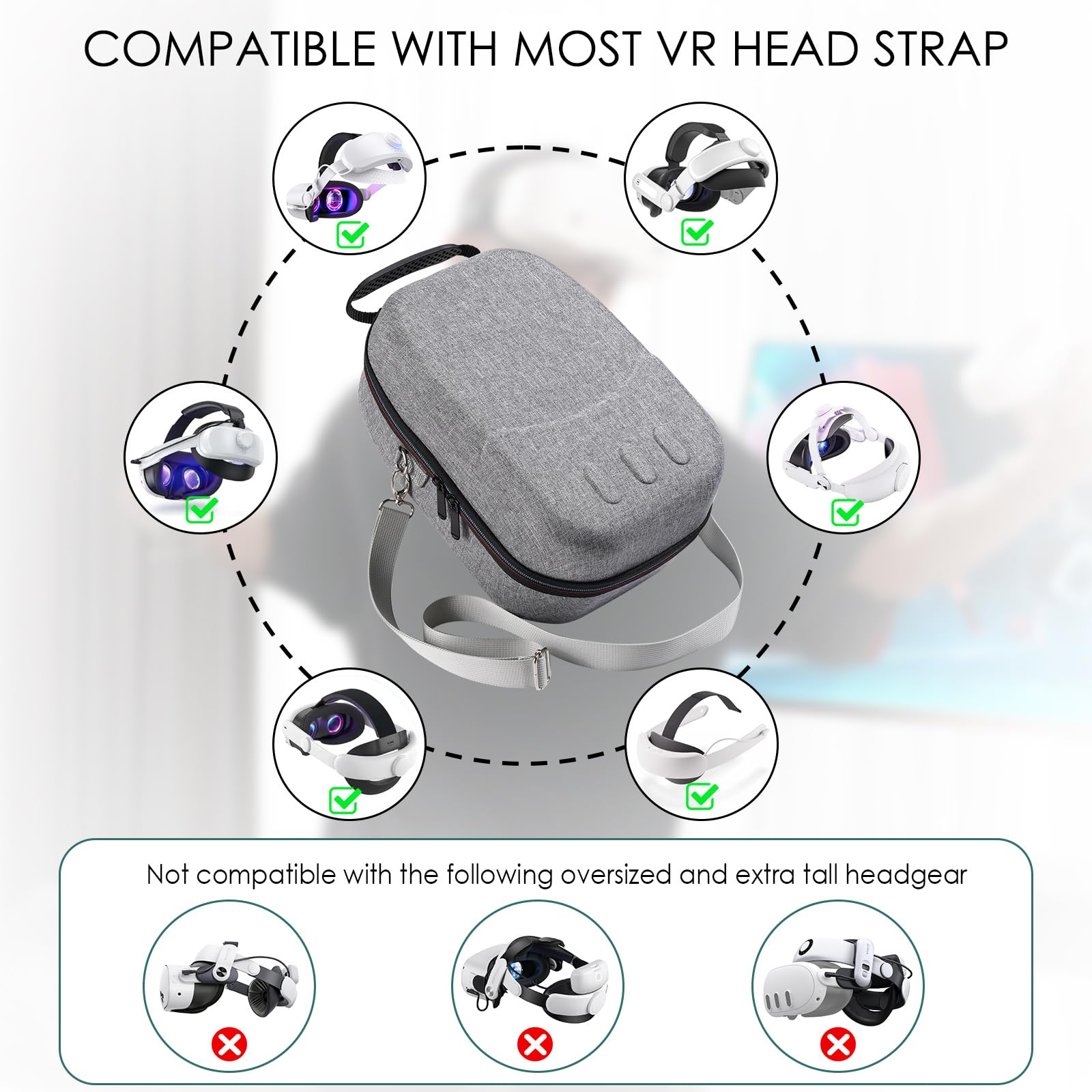 Étui rigide pour casque Meta Quest 3 VR, poignées de manette et accessoires, gris