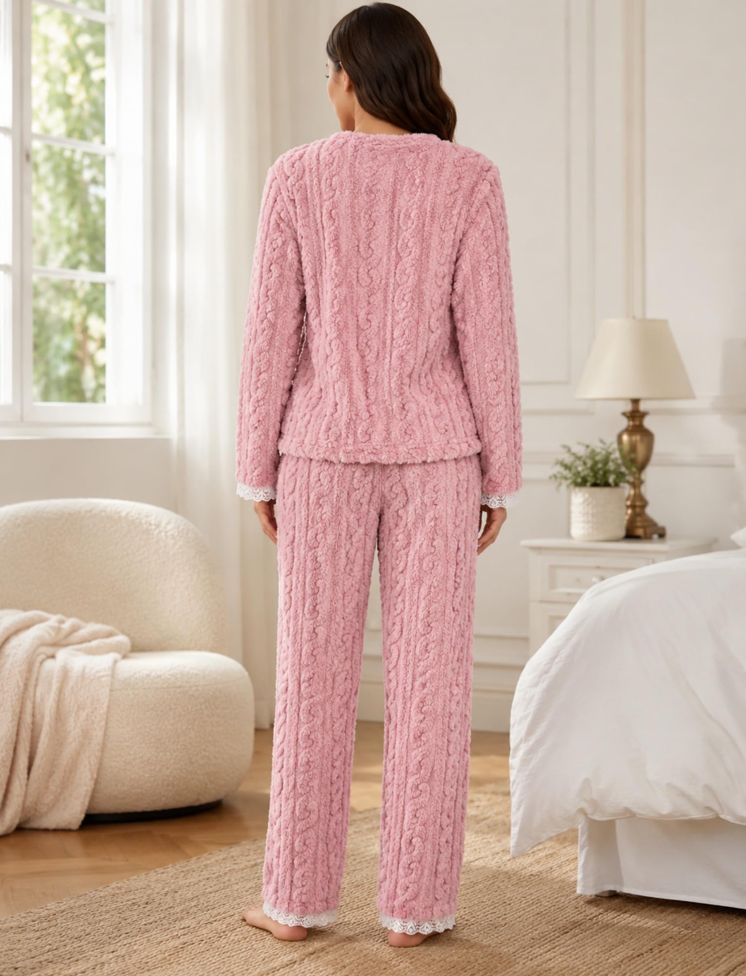 Conjunto de pijama de franela para mujer, acogedor, holgado, cálido