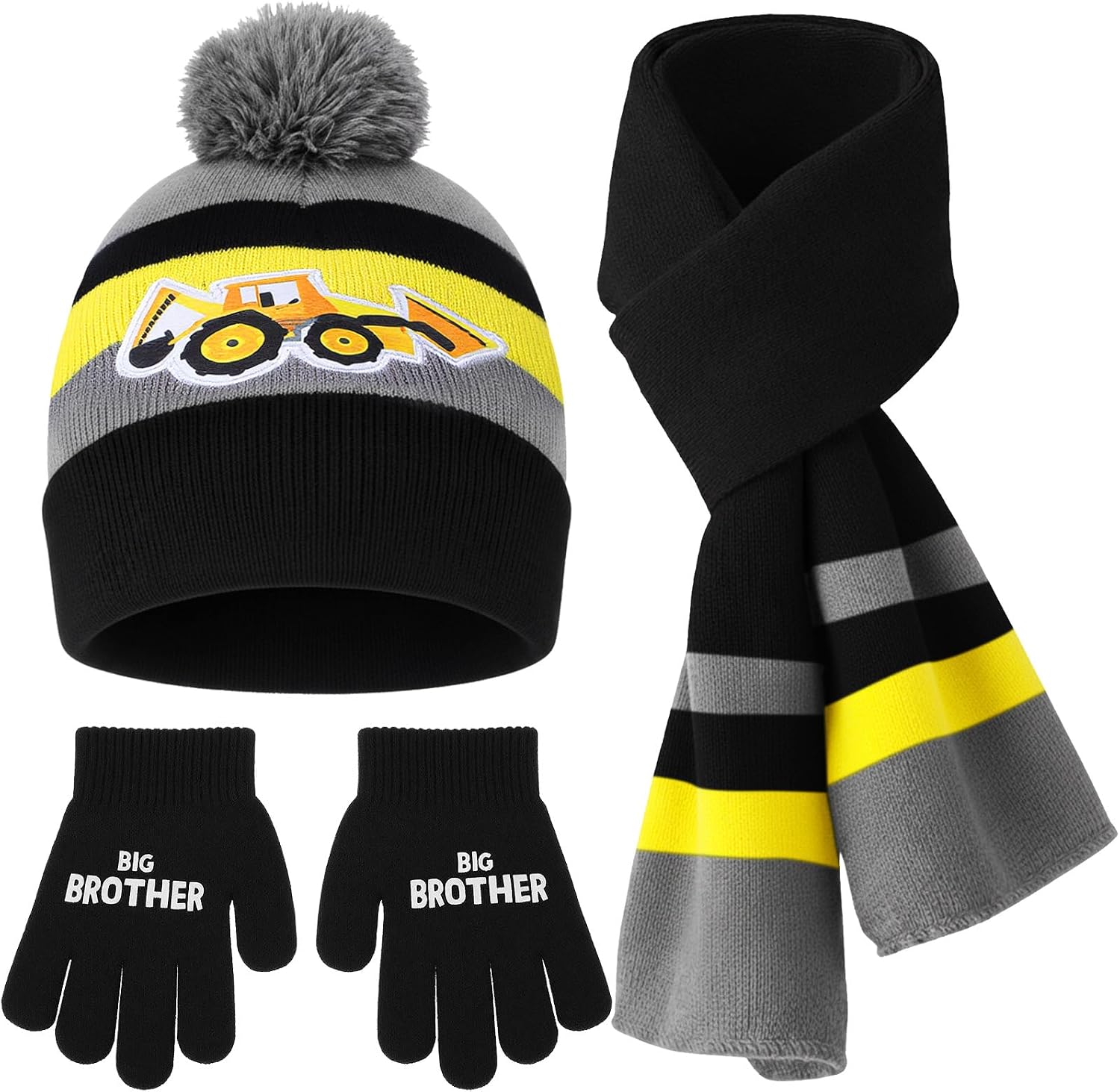 Cutecrop 3 Set Unicorn Kids Toddlers Winter Knit Hat Scarf Gloves Set for Boys Girls Age 4-7 Pompom Hat Mittens Scarves
