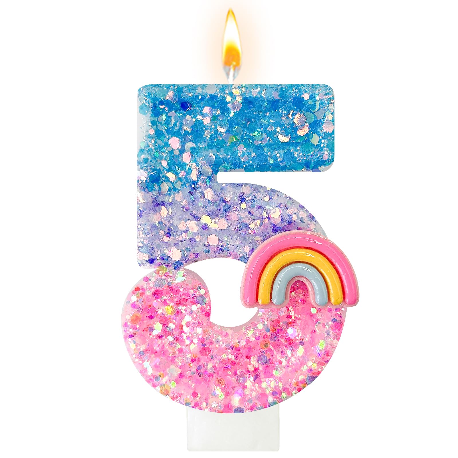 Panouo Rainbow Birthday Number Candles, Number 5 Candles, Cupcake Decorations, Macaron Birthday Cake Decorations, Cartoon Theme Party Supplies (Number 5)