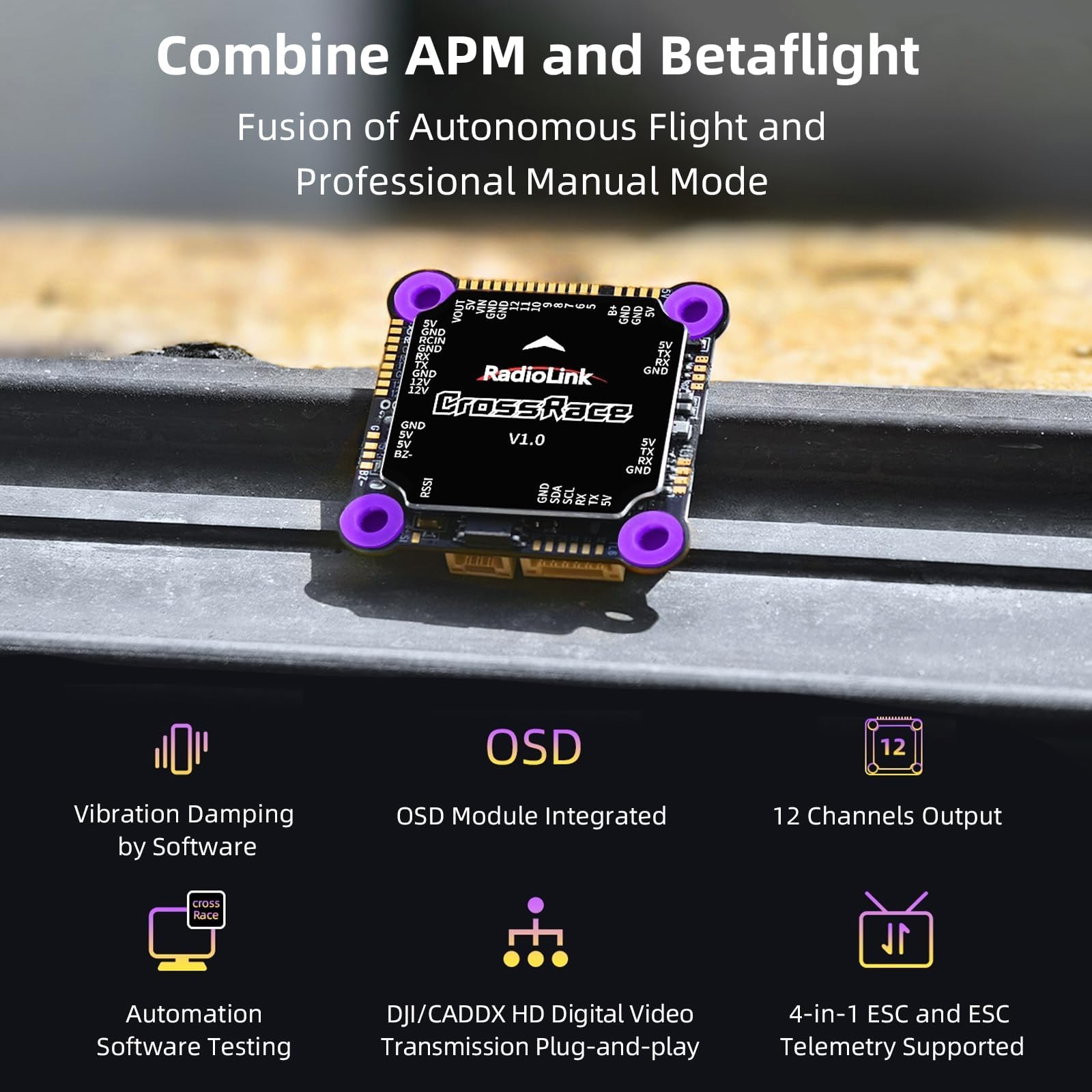 Radiolink CrossRace APM Stack OSD Flight Controller Built-in for DJI HD VTX System for RC Drone 90A 4 in 1 ESC for Racing Drone 37*37 - Image 2