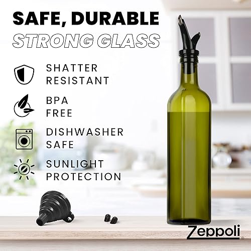 Miniatura 4 de Zeppoli Juego de botellas dispensadoras de aceite, boquilla doble y embudo de vertido, estante de acero inoxidable incluido, embudo de aceite para
