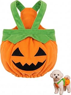 Halloween Hund Kostüm Kürbis 1 Stück, Leichtes Haustier Pumpkin Outfit mit Klett