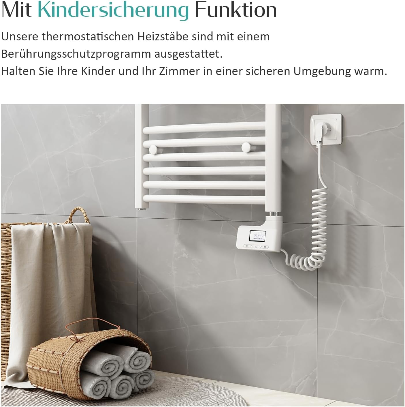 Diagram showing recommended heating element power based on radiator heat output, with corresponding heating element dimensions.