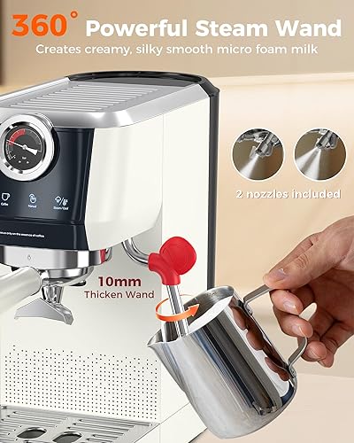 Miniatura 8 de Tuni Máquina de café espresso E2 de 2.283 in - Caldera doble (espuma de leche inmediata)  Control de temperatura PID NTC  Bomba ULKA de 20 bares