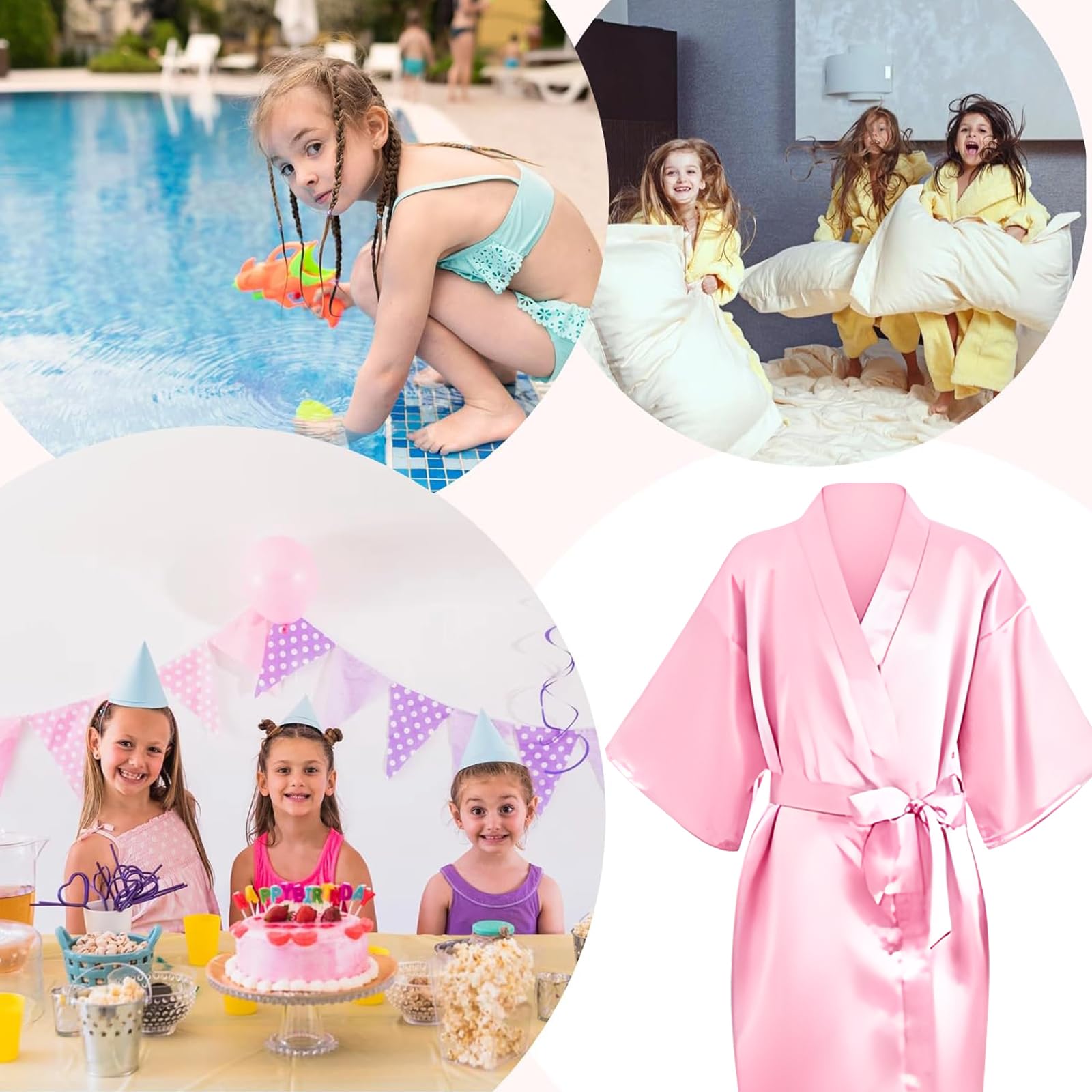 6-teiliges Spa-Partyzubehör für Mädchen, inklusive 6 Bademäntel, 6 Masken, 6 Stirnbänder, 6 faltbare Mini-Haarbürsten, 6 Tragetaschen und 12 Haargummis für rosa Übernachtungsparty, Hochzeit