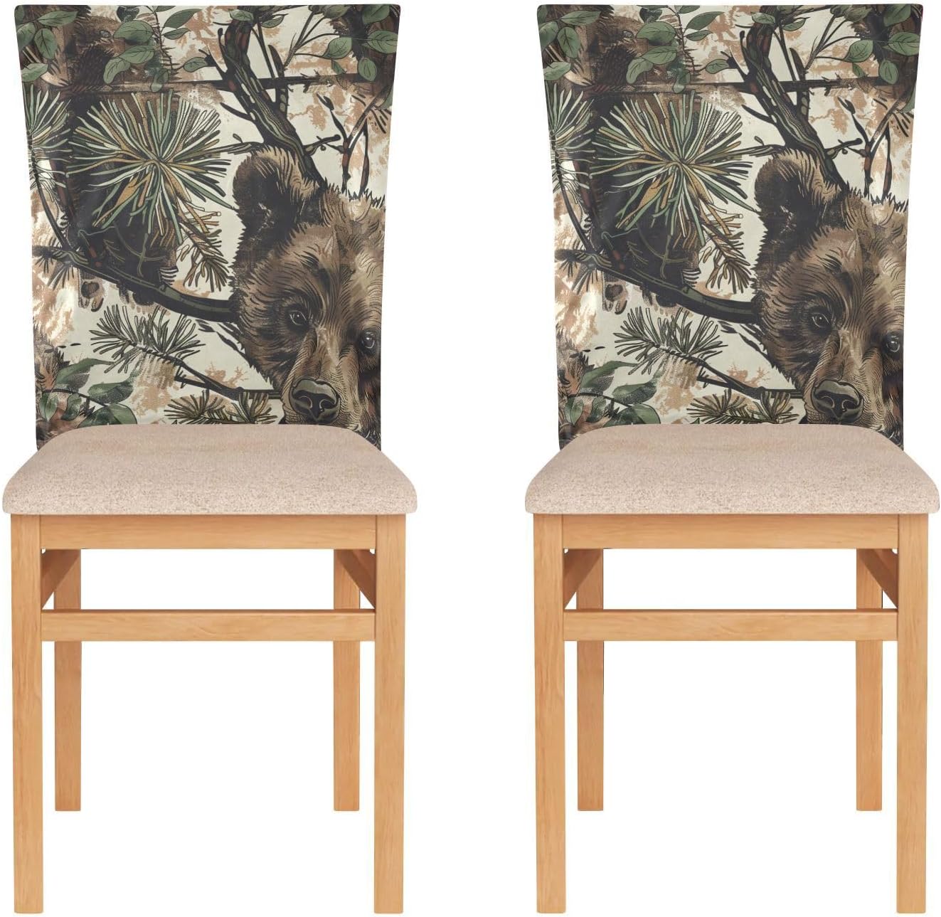 ALAZA Vintage Bear Leaves Chair Back Cover Set of 6, Washable Reusable Removable Chair Slipcovers Decorative Chair Cover for Home Kitchen Wedding Party