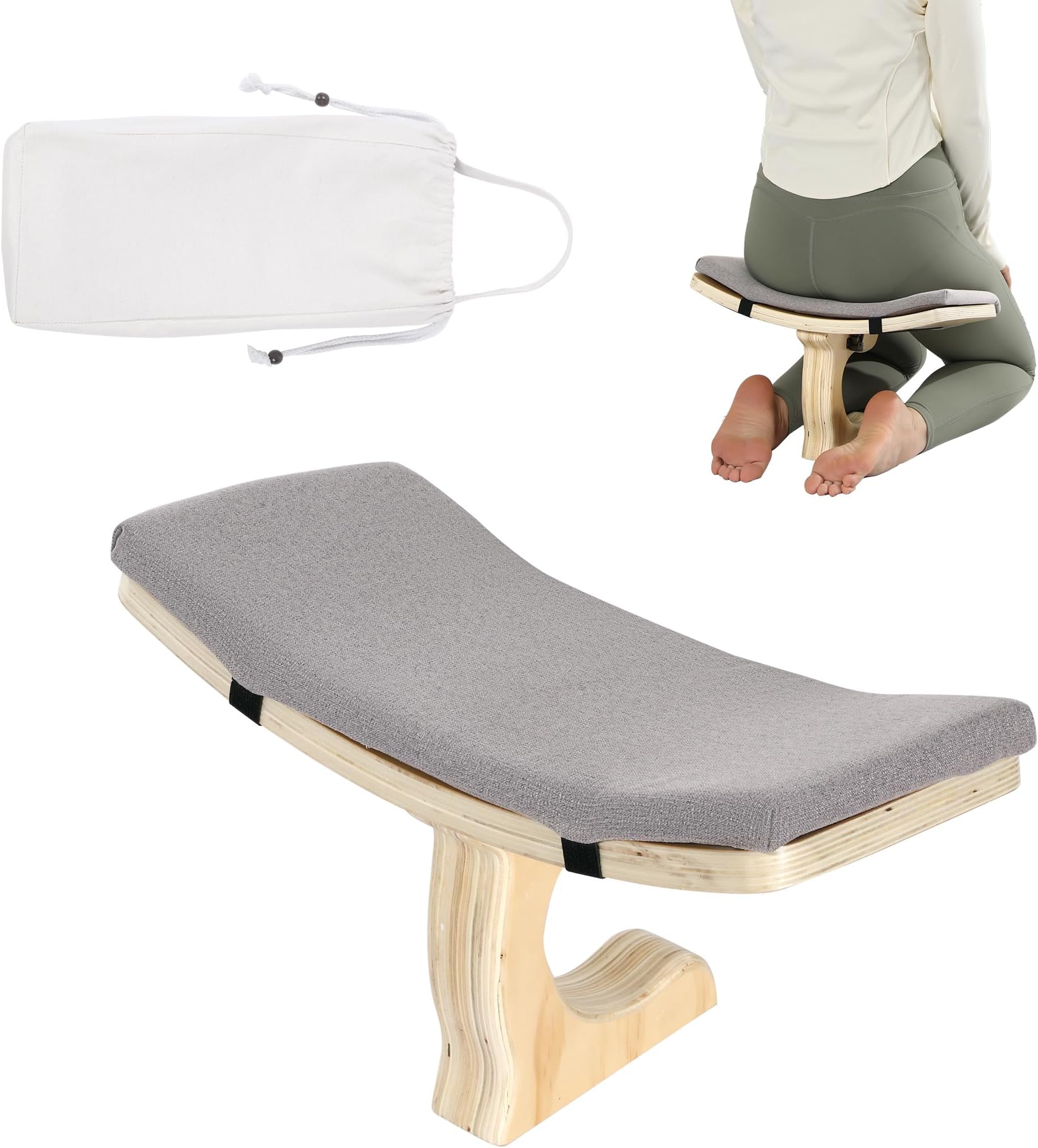 MABOZOO Portable Meditation Bench, Ergonomic Single Leg Meditation Stool Prayer Bench with Meditation Cushion and Travel Bag, Sturdy Meditation Chair Kneeling Bench for Kneeling, Sitting