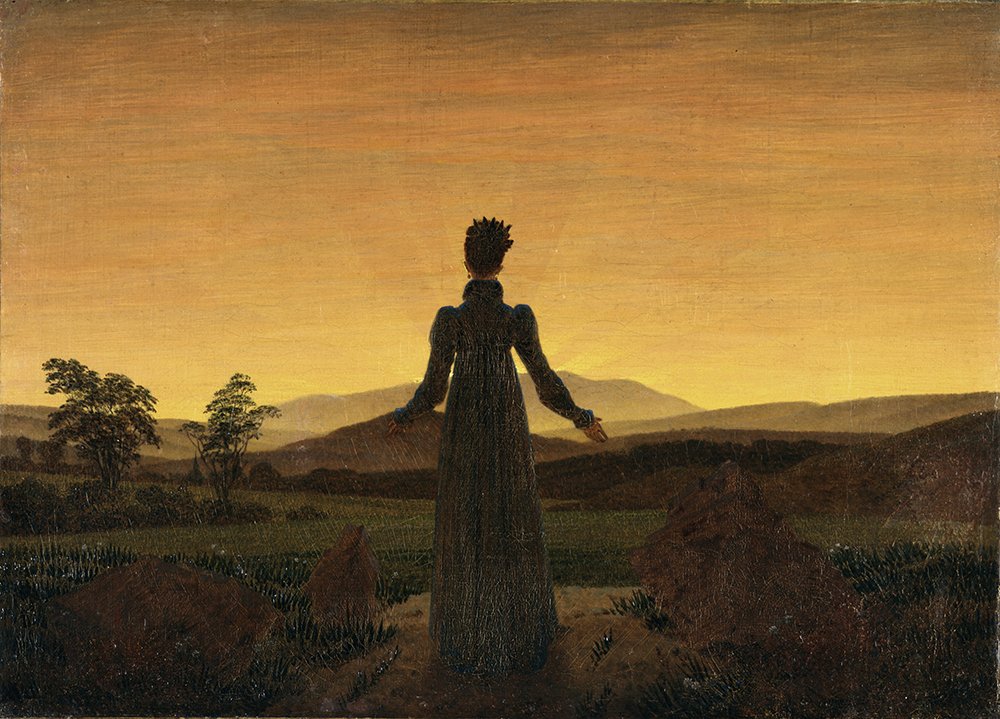 Cuadro Sunset de Caspar David Friedrich en papel archival matte con marco marrón
