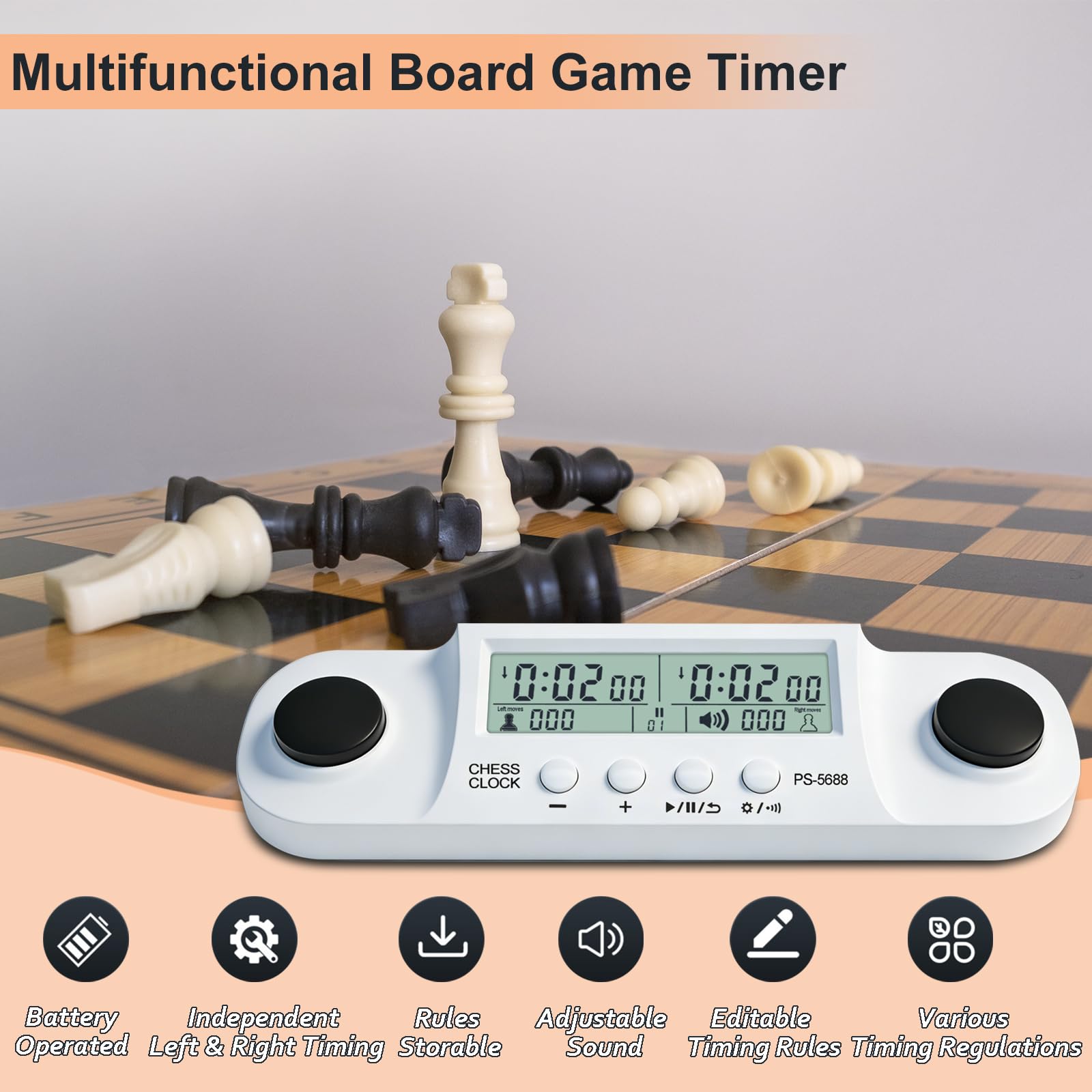 QINYUNE Horloge d'échecs numérique portable avec minuteur d'échecs et minuterie de jeu avec basique, bonus, retard