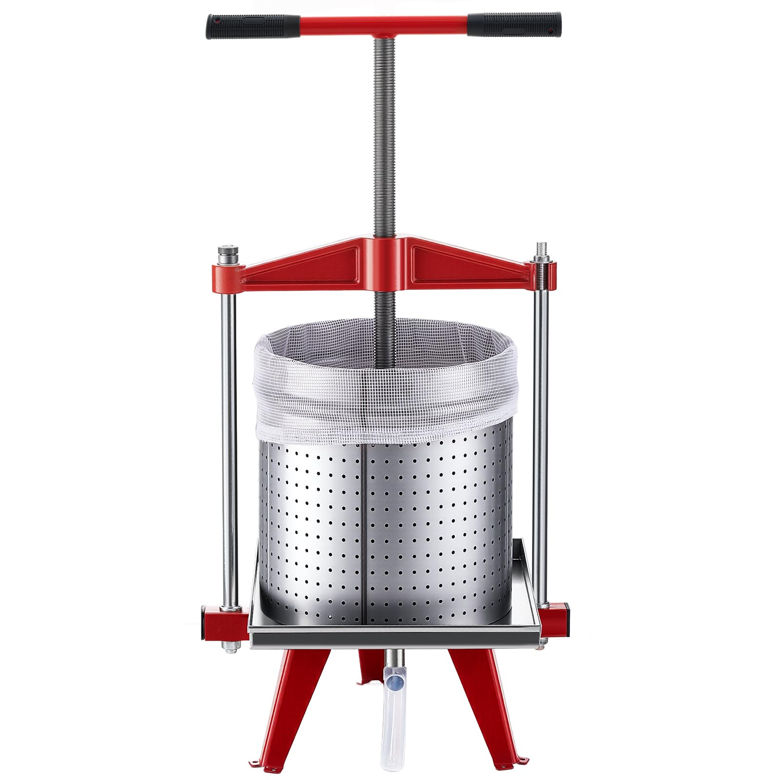 VEVOR Pressa Manuale Premitutto per Vino, Torchio Premitutto per Frutte in Acciaio Inox 15 Litri per Mele UVA Arance Verdure 40 X 32 X 61 cm, Torchio Manuale da Cucina con Manico a Forma di T