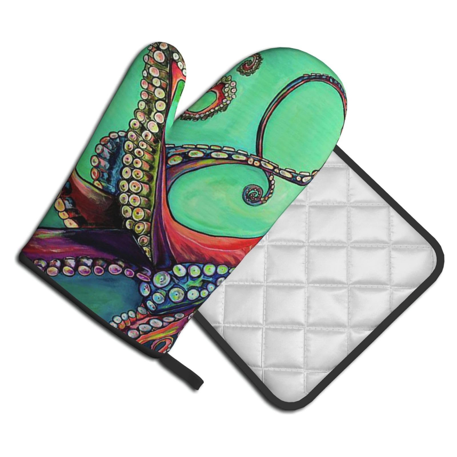 Oven Mitts and Pot Holders Set of 2 Pcs, cute octopus Printed Heat Resistant Kitchen Gloves Potholders for Cooking Baking Grilling