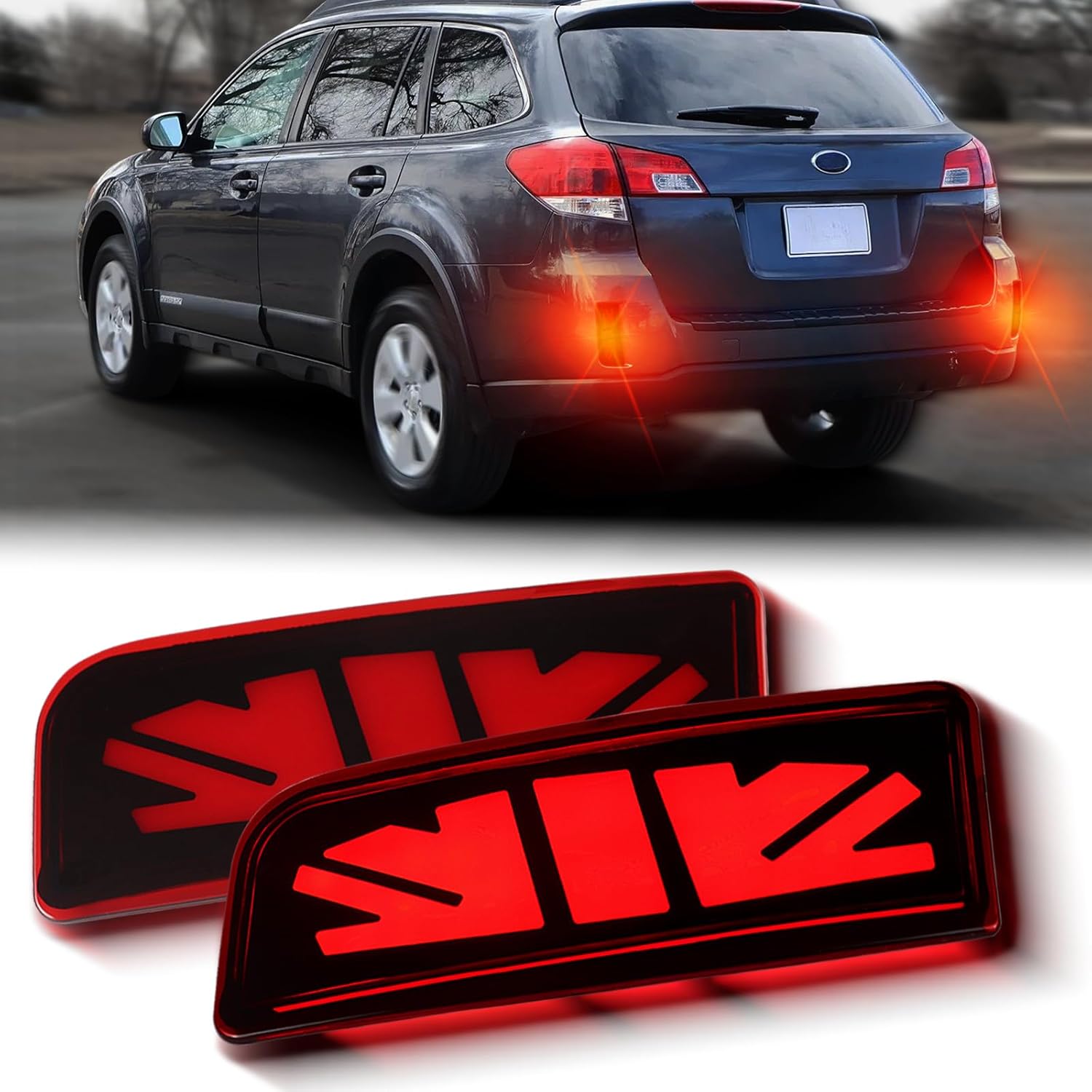 Rear Bumper Reflector Lamp Fog Light DRL Sequential Turn Signal Lamp Feature Kit for Subaru Outback 2010 2011-2014｜LED Rear Reflector Tail Lamp,Replace for OEM 84281AL00A｜84281AL01A (Red)