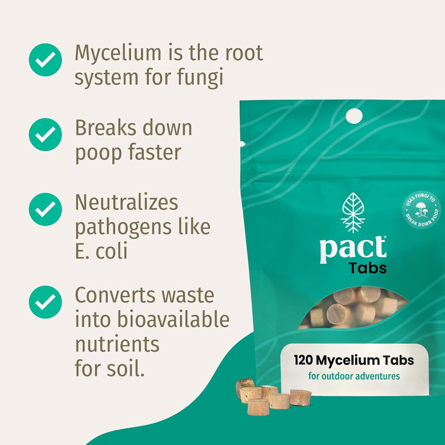 PACT Mycelium Tabs (120-Pack) | Bathroom Supplies for Camping, Backpacking, Backcountry - Sustainable Backpacking Gear
