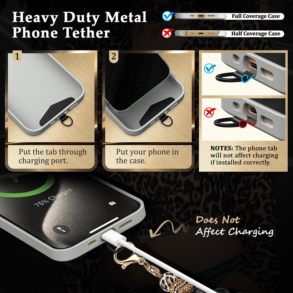 Kaptron Silicone Beaded Phone Wrist Strap, Cellphone Charm Bracelet Lanyard for Women, Hands-Free, Cellphone Chain Wristlet with Tether Tab & Quick Release Phone Strap