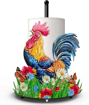 Hexagram Rooster Kitchen Bar Decor, Rooster Paper Towel Holder