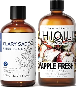 HIQILI 100 مل زيت كلاري سيج العطري و150 مل زيت عطر التفاح الطازج، للاستخدام المنزلي، ناشر