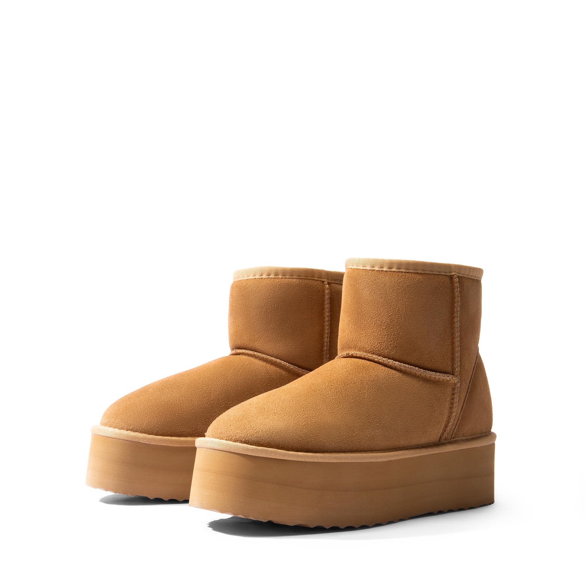 DREAM PAIRS Botas Clásicas de Plataforma de Ante Genuino para Mujeres Impermeables Fuzzy Botas de Invierno de Tobillo para Nieve con Lazos Forro de Piel Sintética