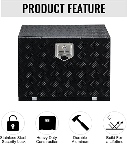 Miniatura 4 de Caja de herramientas para camión, 24 x 17 x 18 pulgadas, caja de herramientas de aluminio negro con cerradura de mango en T de seguridad, llaves y