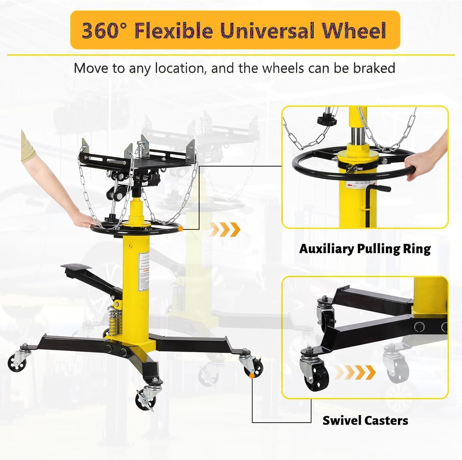 Transmission Jack.1322lbs& Dual-Column Plunger 2 Stage Adjustable Telescoping Hydraulic high Lift Jack, Floor Jack Stand with Foot Pedal and 360° Swivel Wheel, Garage/Workshop/Car Lift