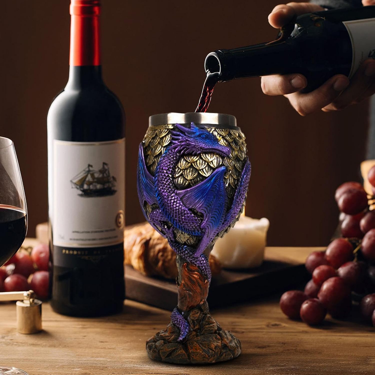 Medieval Glasses, Dragon Wine Glass, Medieval Drinking Cup, Amazing Medieval Glass Goblets, Goblets With Excellent Gothic Appeal, Dragons Wine Chalice Goblet For Daily Drinking Gathering Parties