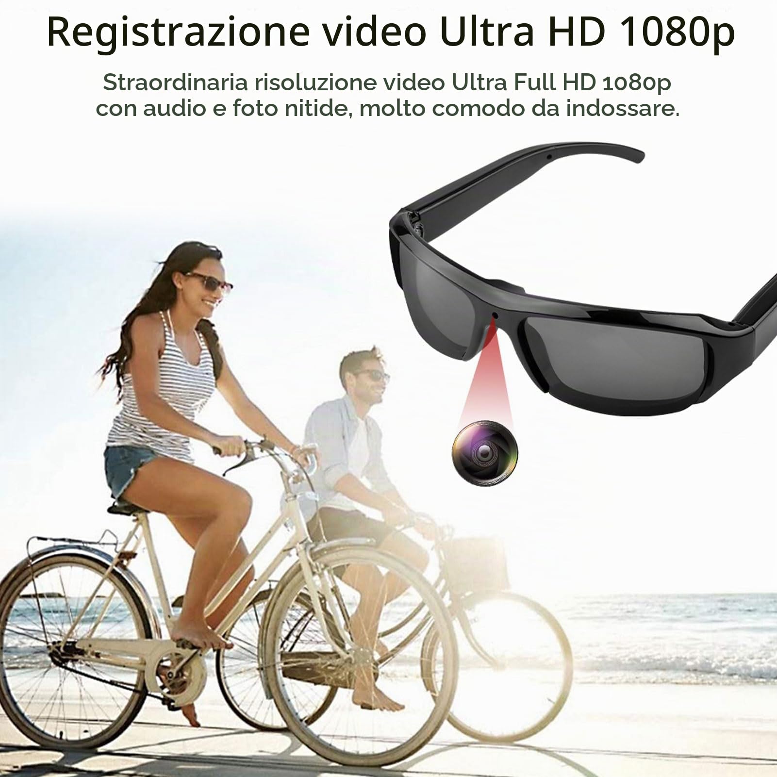 Tosuny Occhiali Intelligenti con Fotocamera 1080P, Occhiali per Action Cam con Obiettivo Grandangolare da 120°, Anti-Vibrazione Intelligente, Registrazione in Loop, Occhiali da Sole